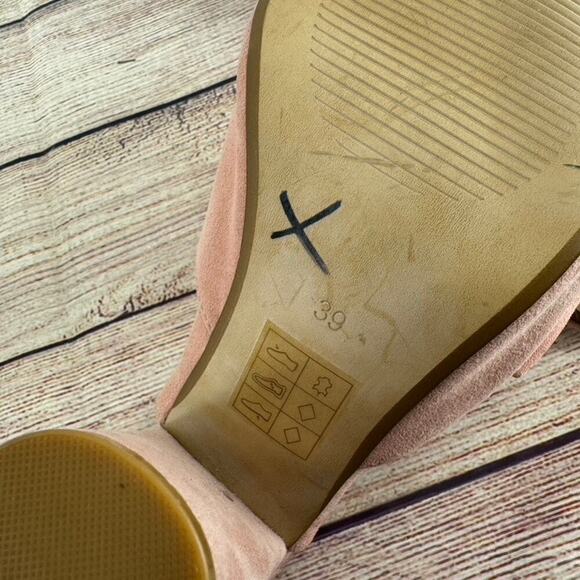 Kurt Geiger Jessika Open Toe Heels Sandals Sz 39/8.5 Blush Pink Bow Suede Mule - Picture 12 of 13